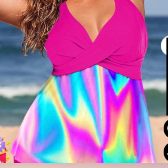 Plus Size 3X Cross Front Vivid 🌈 Tankini Swimsuit Top 🆕 - Picture 11 of 12